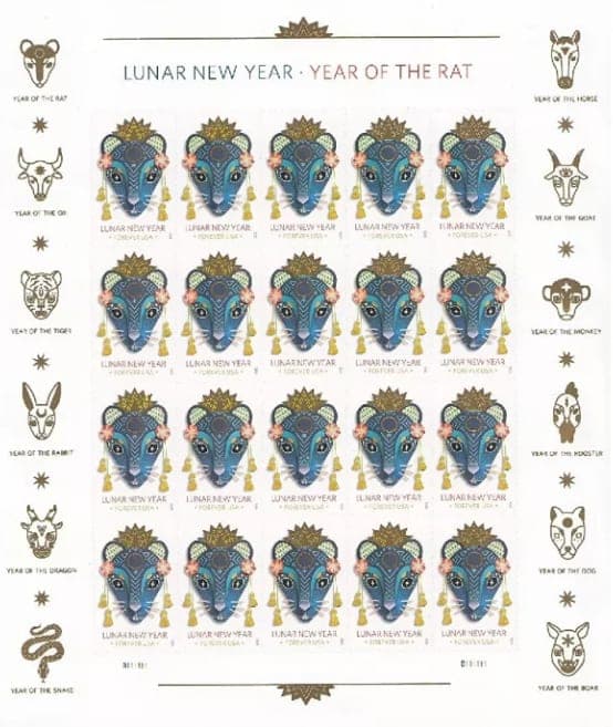 Year of the Rat Stamp Celebrates Lunar New Year Forever First Class Postage Stamps